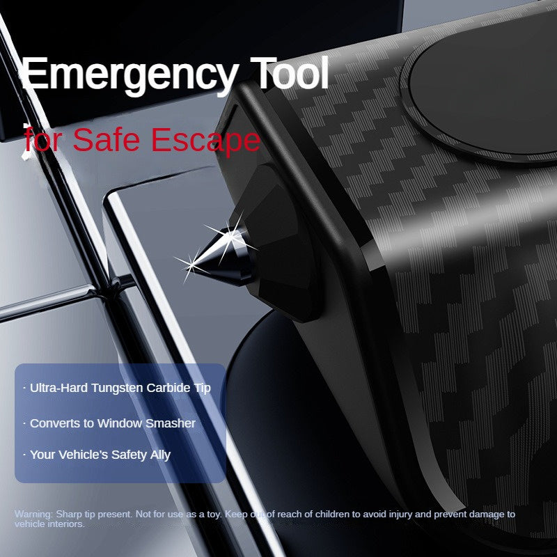 Wooden Car Dashboard Display with Emergency Hammer ABS Carbon Fiber Finish Multi-Functional Vehicle Accessory