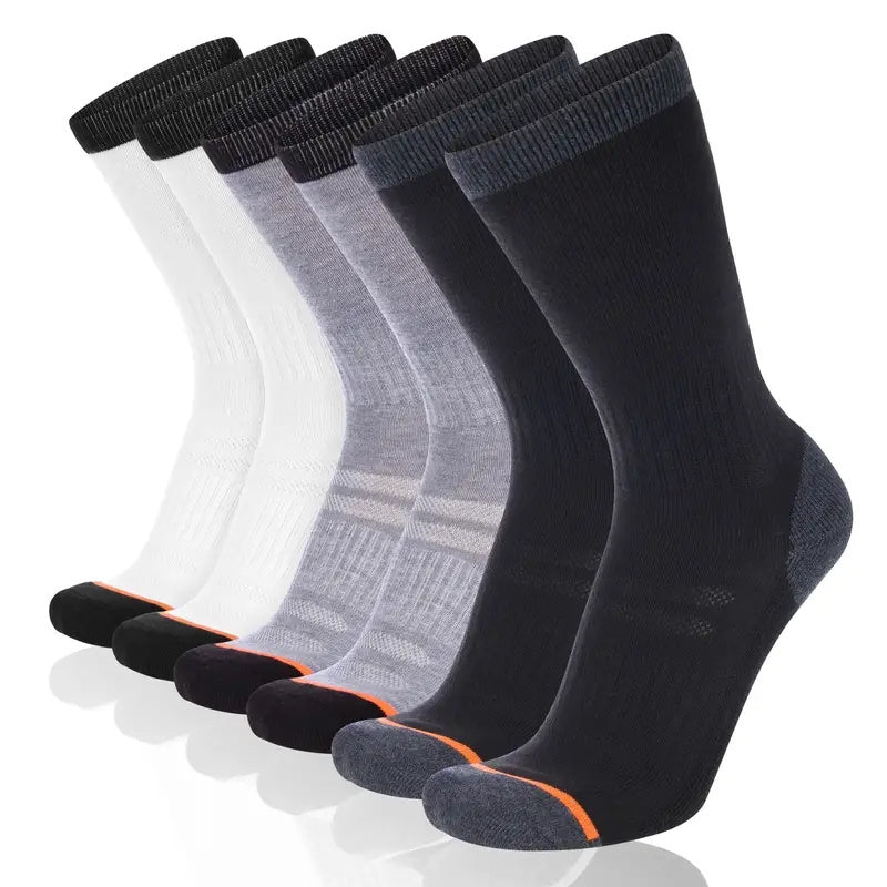 Men's Long Socks 6-Pack Autumn Sports Knit Polyester Solid Color