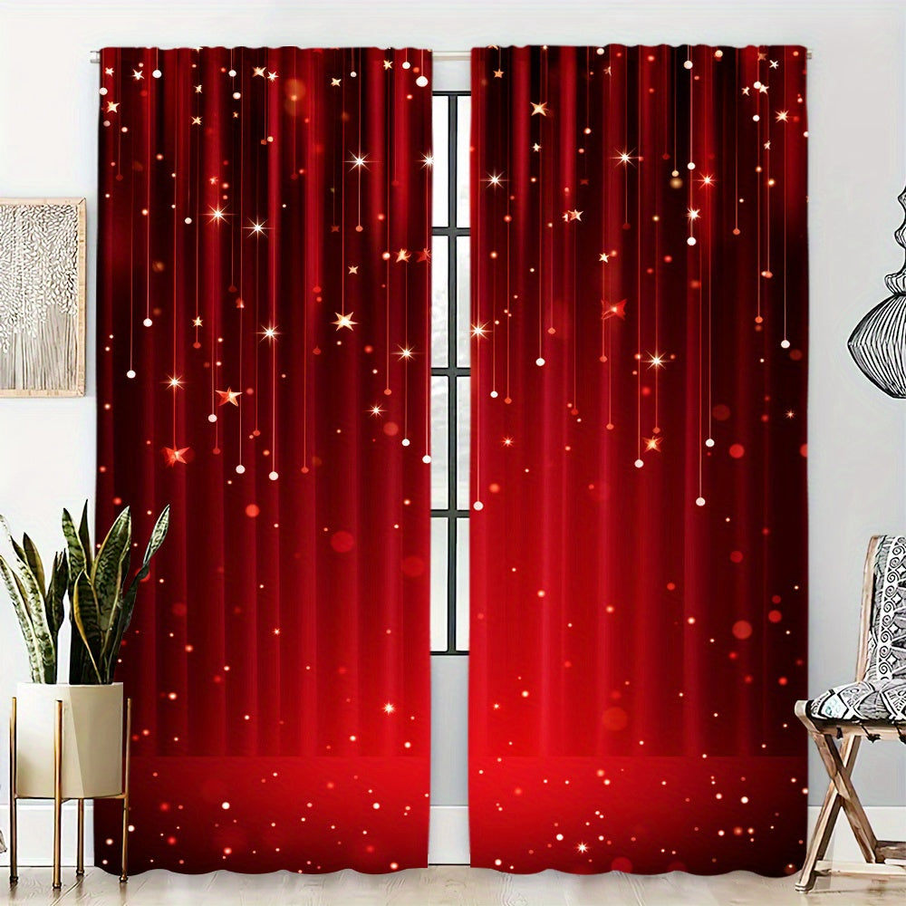 Christmas Red Digital Print Curtains Set with Sparkling Festive Design for Living Room Bedroom Kitchen Office