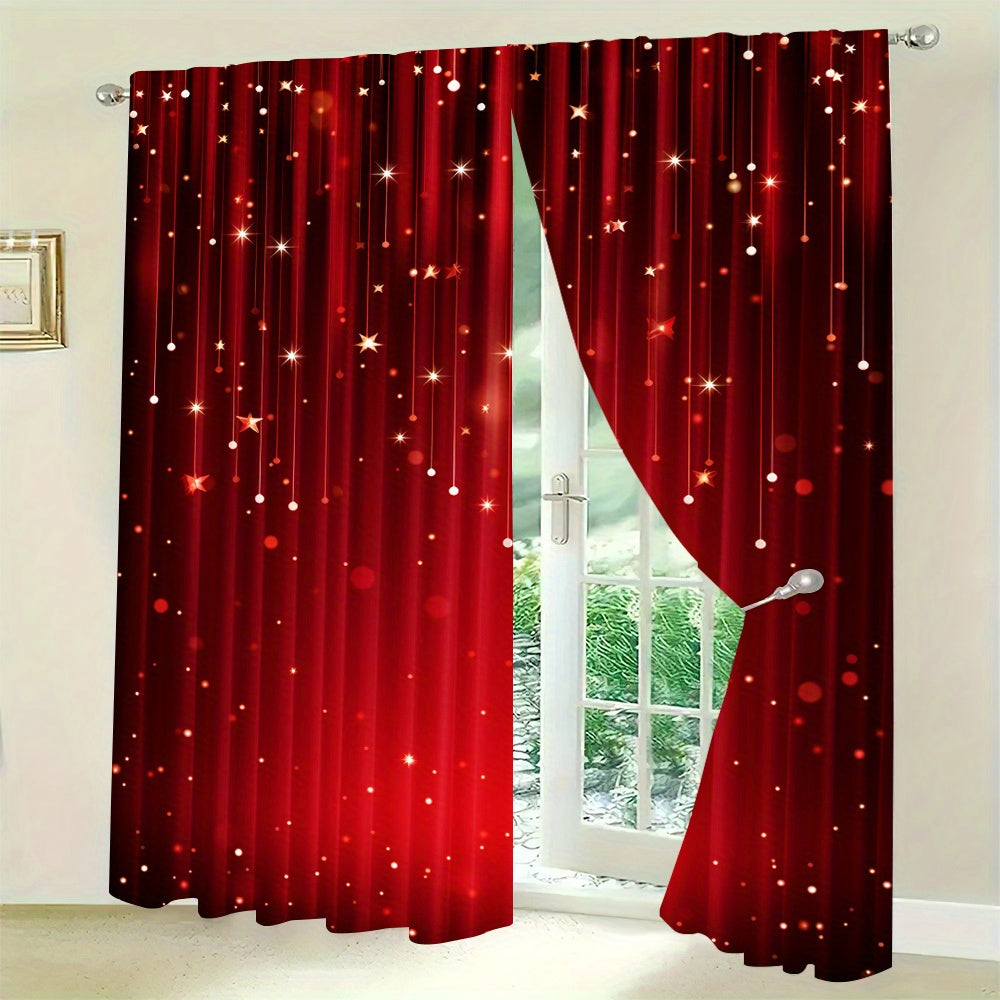 Christmas Red Digital Print Curtains Set with Sparkling Festive Design for Living Room Bedroom Kitchen Office