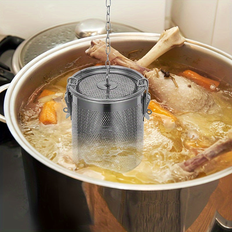 Stainless Steel Tea Infuser with Secure Lid and Chain Hook Fine Mesh Heat-Resistant Seasoning Basket