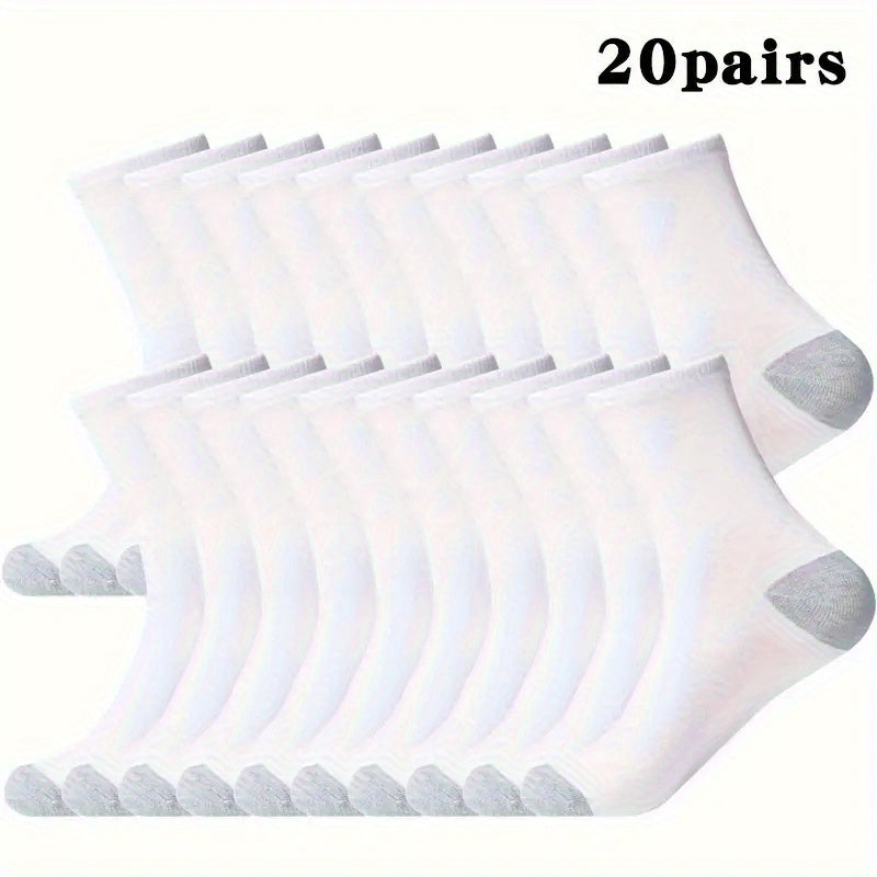 Men's Mid-Calf Sports Socks 20 Pairs Breathable Sweat-Absorbing Anti-Odor Trendy