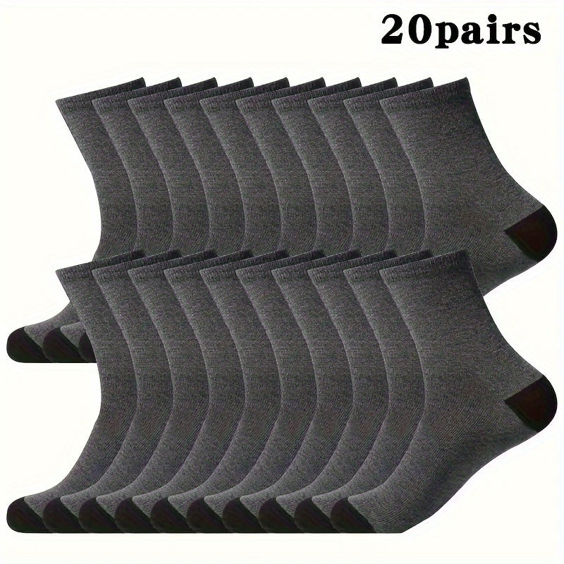 Men's Mid-Calf Sports Socks 20 Pairs Breathable Sweat-Absorbing Anti-Odor Trendy