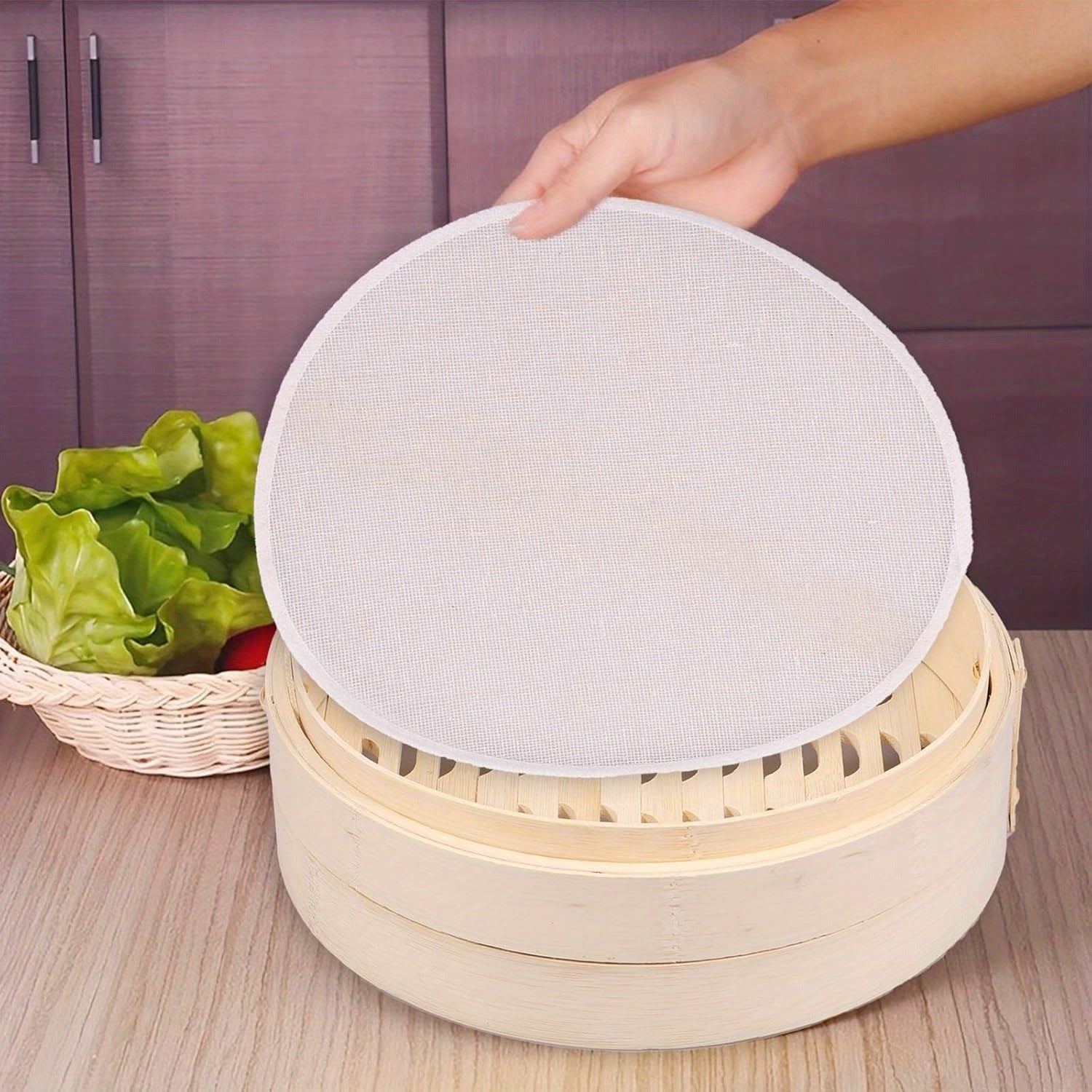 Cesta de vapor para dumplings de bambú de 25.4cm con 2 cestas y tapa para verduras, pescado, arroz