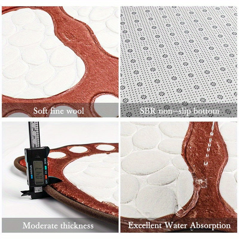 Pebble-Shaped Non-Slip Floor Mat Thick Machine Washable Polyester for Bathroom Kitchen Living Room Bedroom