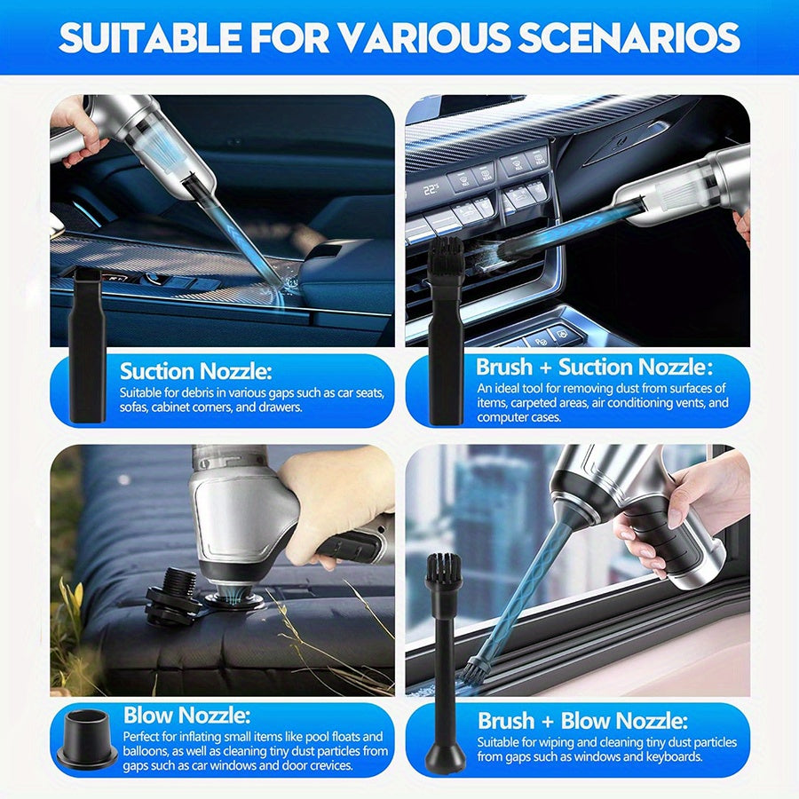 Qo‘l bilan ishlatiladigan changyutgich 15000Pa kuchli tortishish USB bilan qayta zaryadlanadigan portativ uy va avtomobil uchun