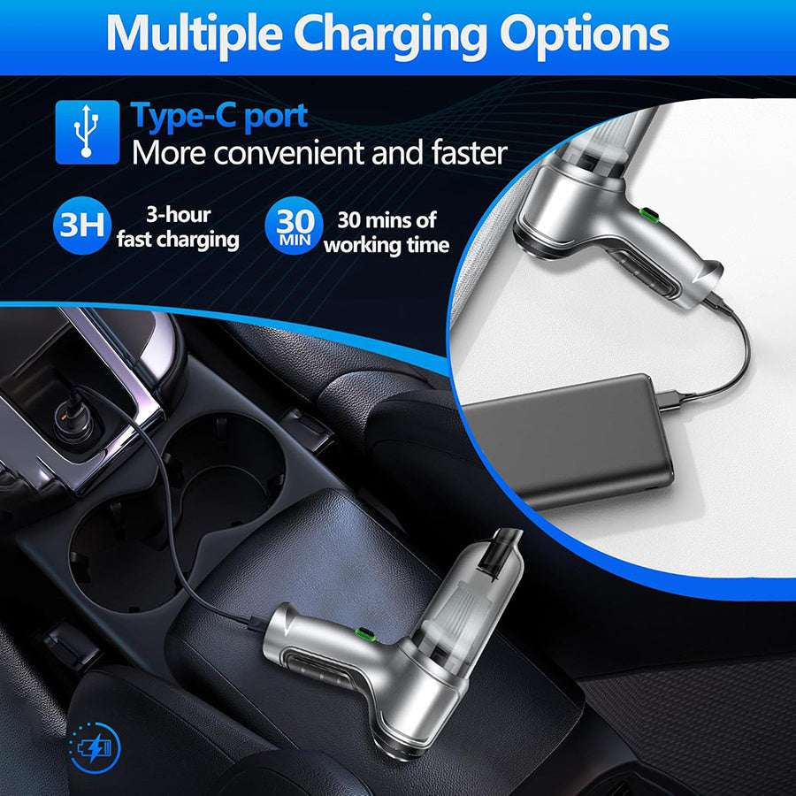 Qo‘l bilan ishlatiladigan changyutgich 15000Pa kuchli tortishish USB bilan qayta zaryadlanadigan portativ uy va avtomobil uchun