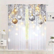 Set of 2 Christmas Glitter Snowflake and Ball Festive Soft Curtains for Living Room and Office Decor