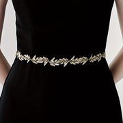 Handmade Leaf Bridal Belt Waist Chain Sash with Rhinestone Embellishments for Wedding Dresses