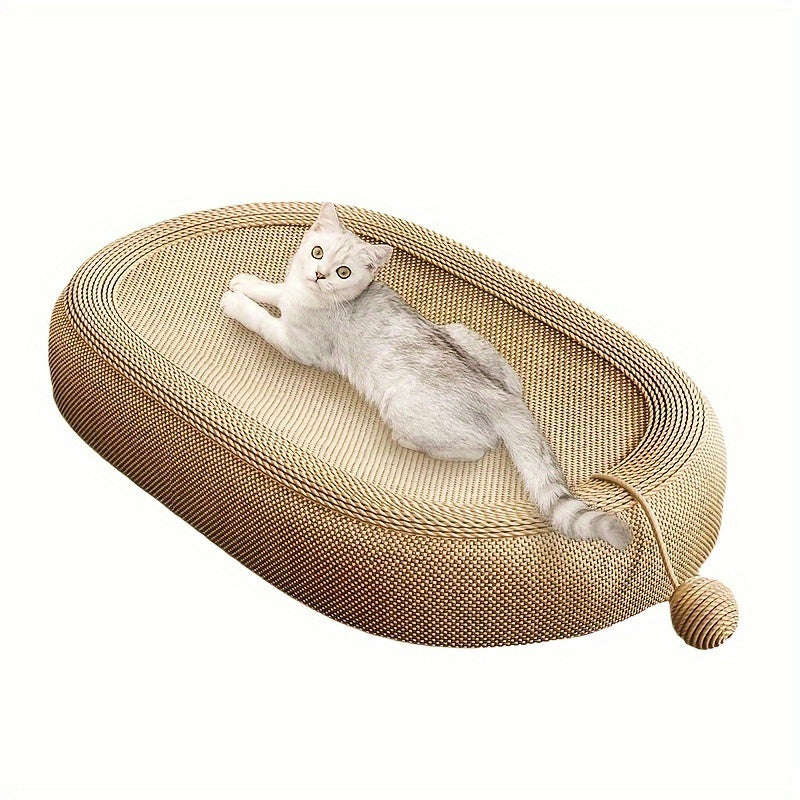 Ivory Cat Scratching Board and Bed Combo with Durable Scratch Mat and Play Ball