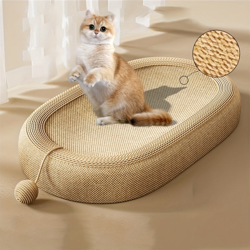 Ivory Cat Scratching Board and Bed Combo with Durable Scratch Mat and Play Ball