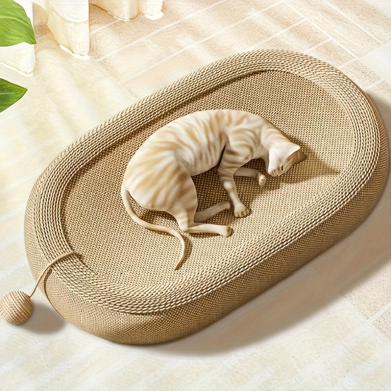 Ivory Cat Scratching Board and Bed Combo with Durable Scratch Mat and Play Ball