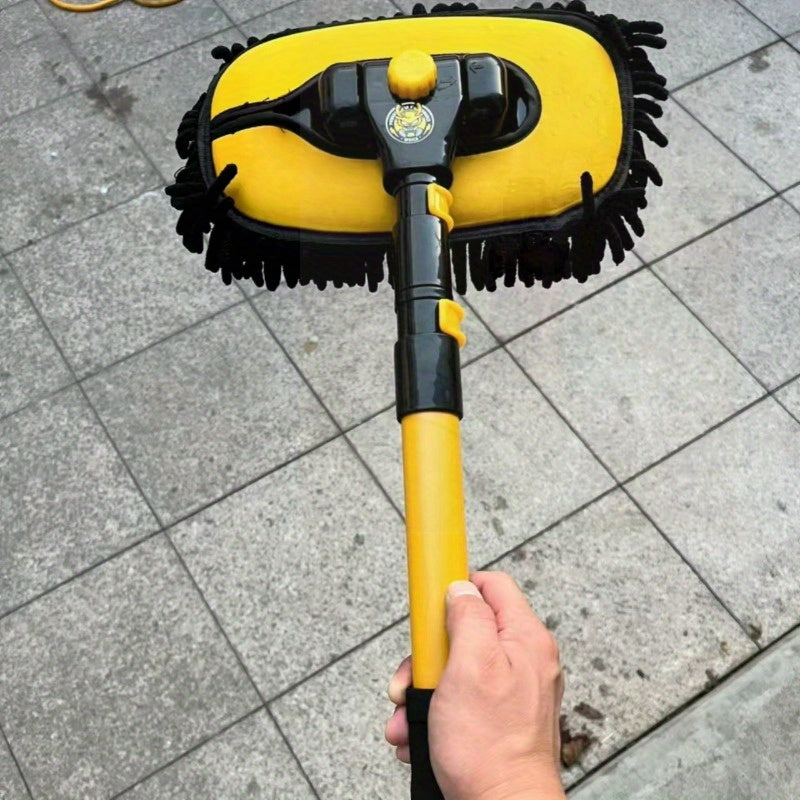 Telescopic Car Wash Mop with Soft Bristles and Curved Rod for Home and Car Cleaning