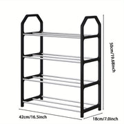 4-Tier Stackable Shoe Rack Black Stainless Steel Closet Organizer Free Standing