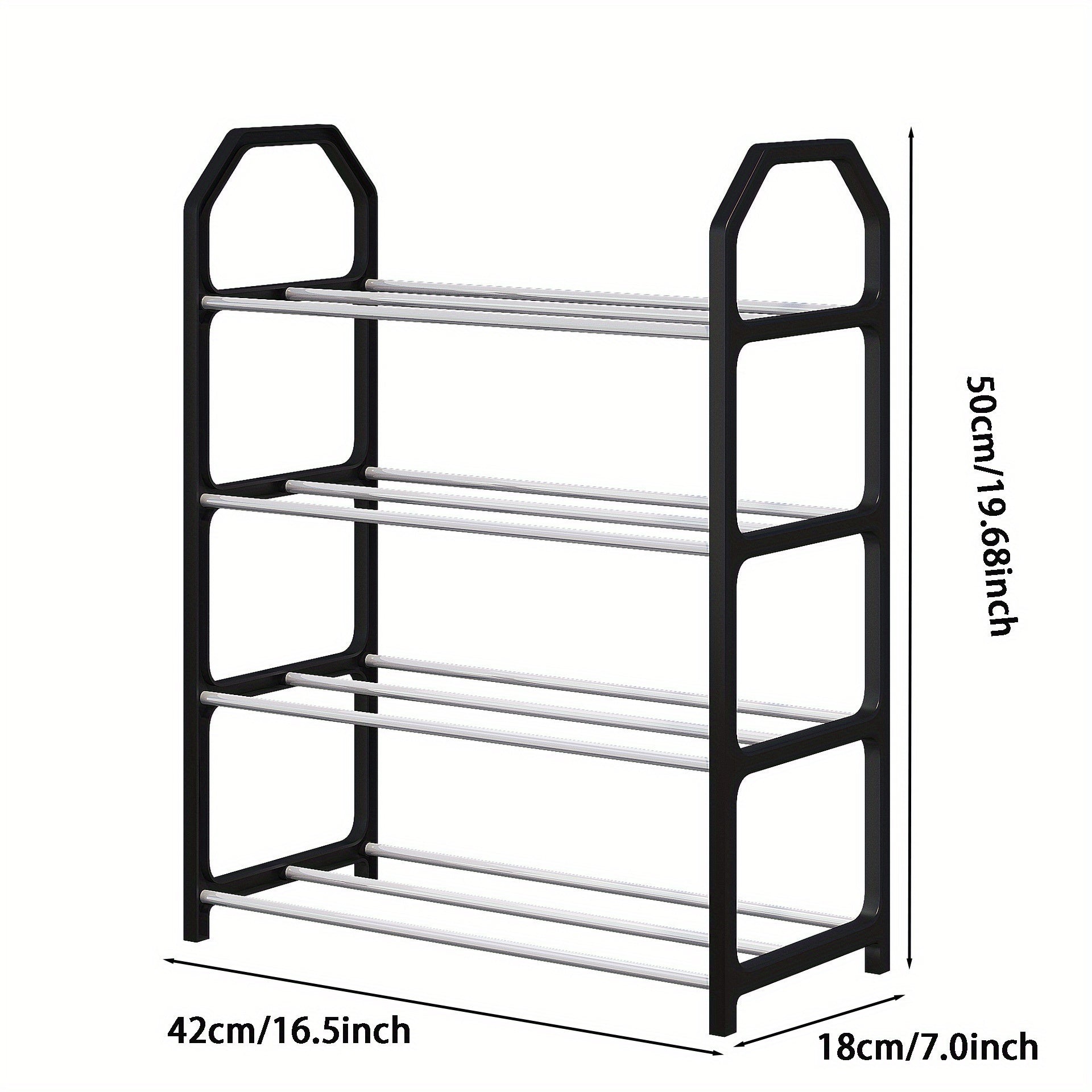 4-Tier Stackable Shoe Rack Black Stainless Steel Closet Organizer Free Standing
