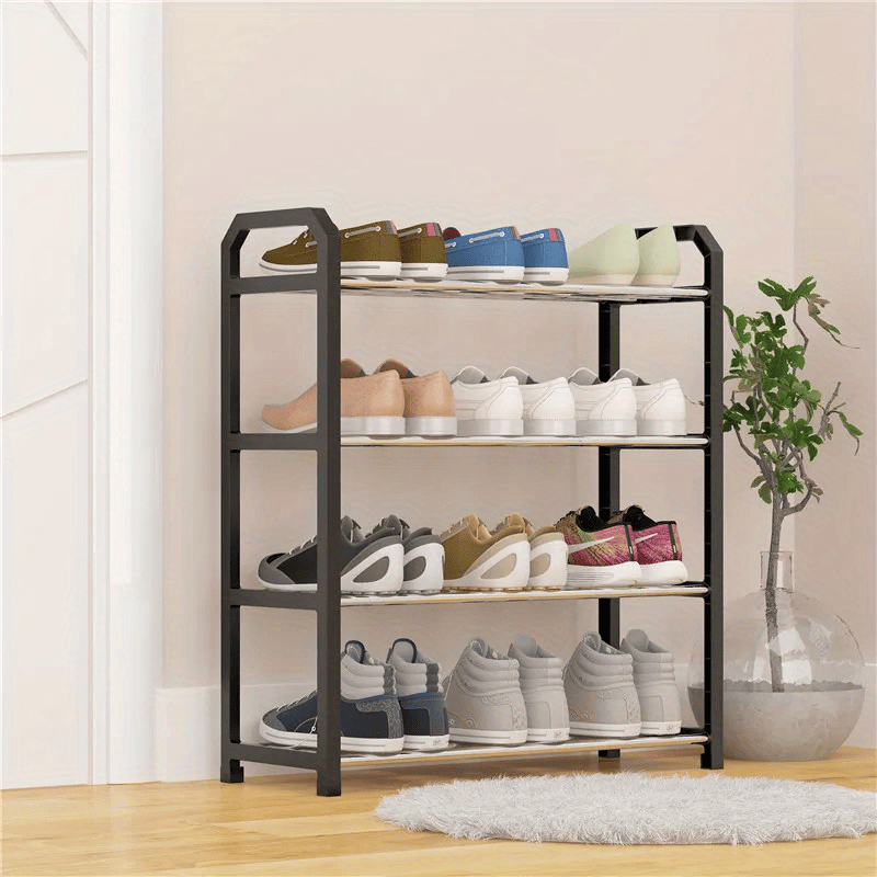 Black Stainless Steel 4-Tier Stackable Shoe Rack Closet Entryway Organizer