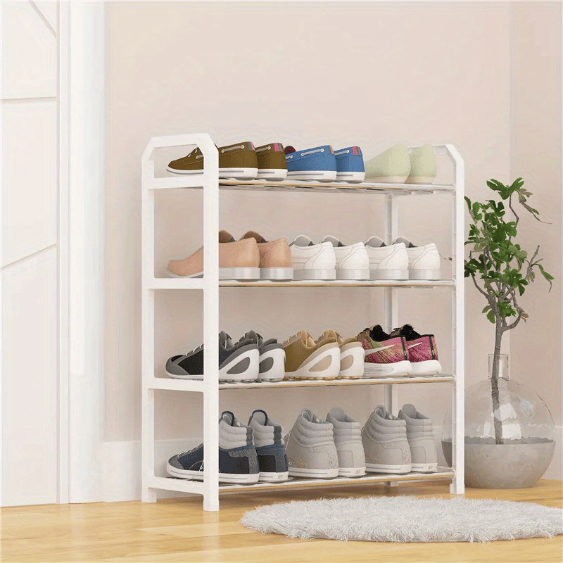 4-Tier Stackable Shoe Rack Black Stainless Steel Closet Organizer Free Standing