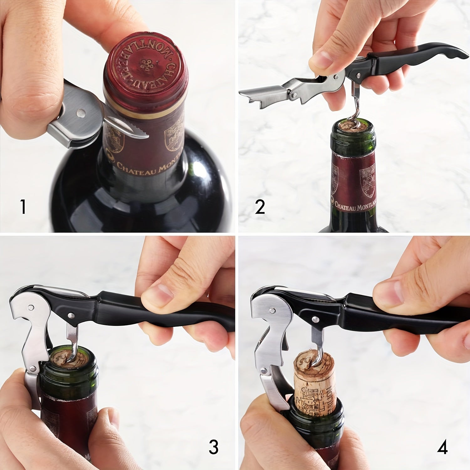 Seahorse Wine Opener with Foil Cutter Bottle Opener and Beer Cap Stainless Steel