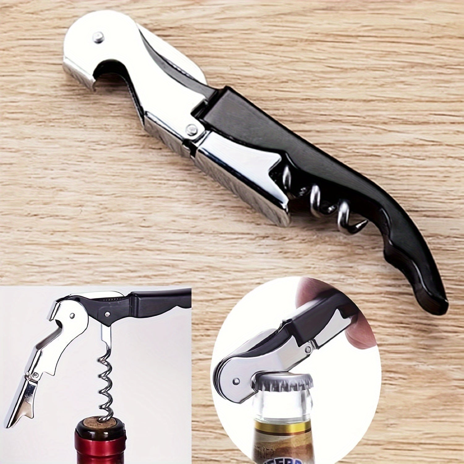 Seahorse Wine Opener with Foil Cutter Bottle Opener and Beer Cap Stainless Steel