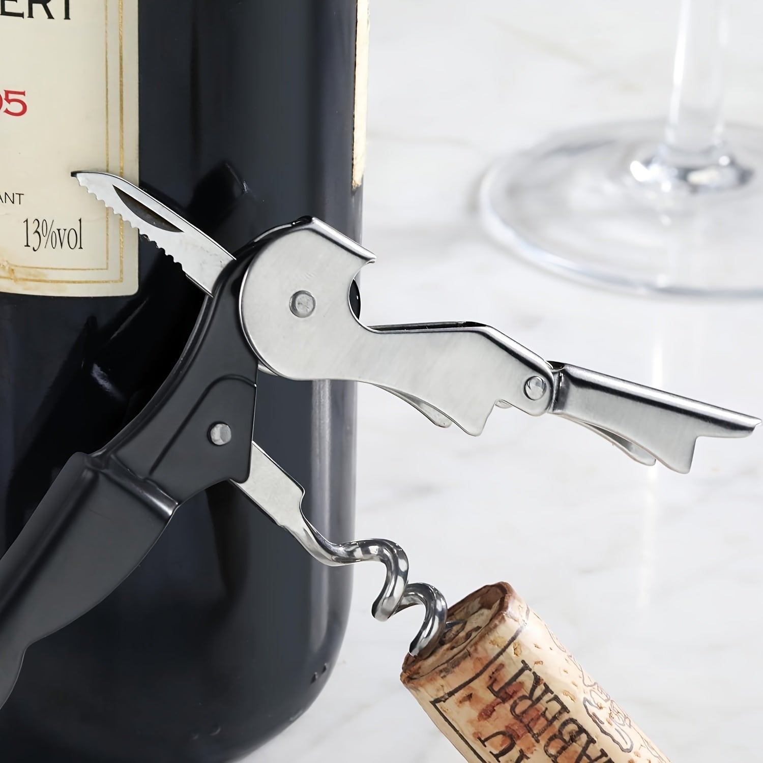 Seahorse Wine Opener with Foil Cutter Bottle Opener and Beer Cap Stainless Steel