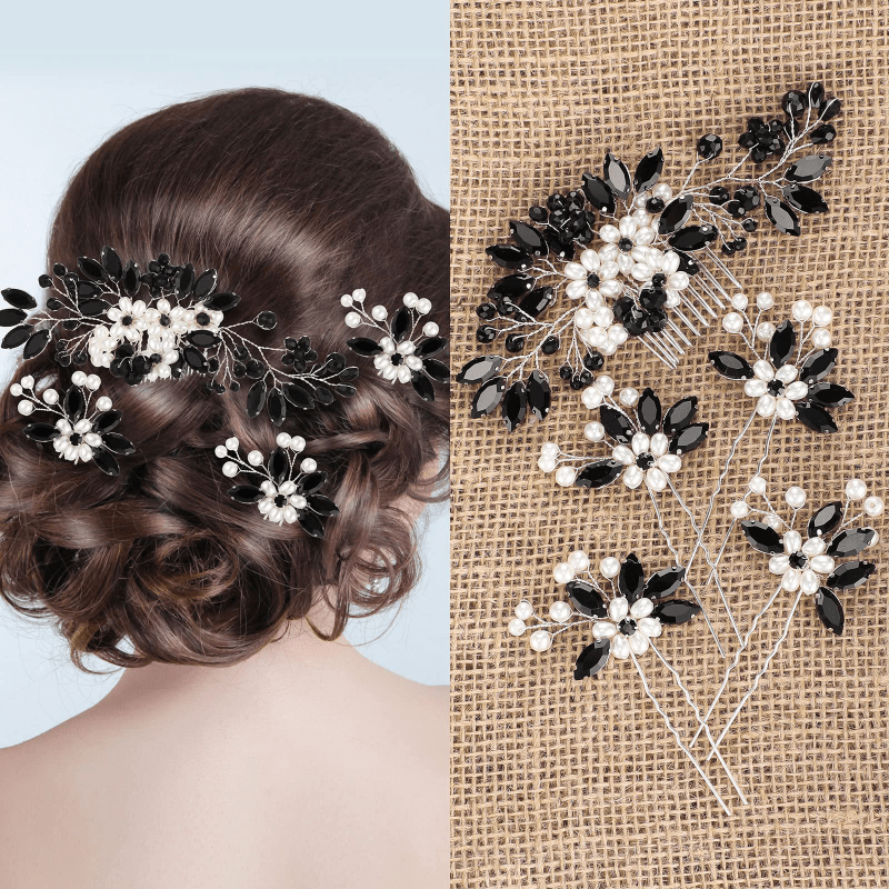 Set of 5 Bohemian Wedding Hair Accessories for Bride Romantic U-Shaped Flower Bead Hair Clips