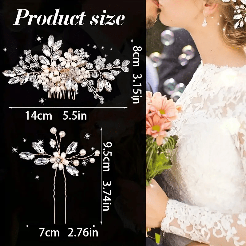 Set of 5 Bohemian Wedding Hair Accessories for Bride Romantic U-Shaped Flower Bead Hair Clips