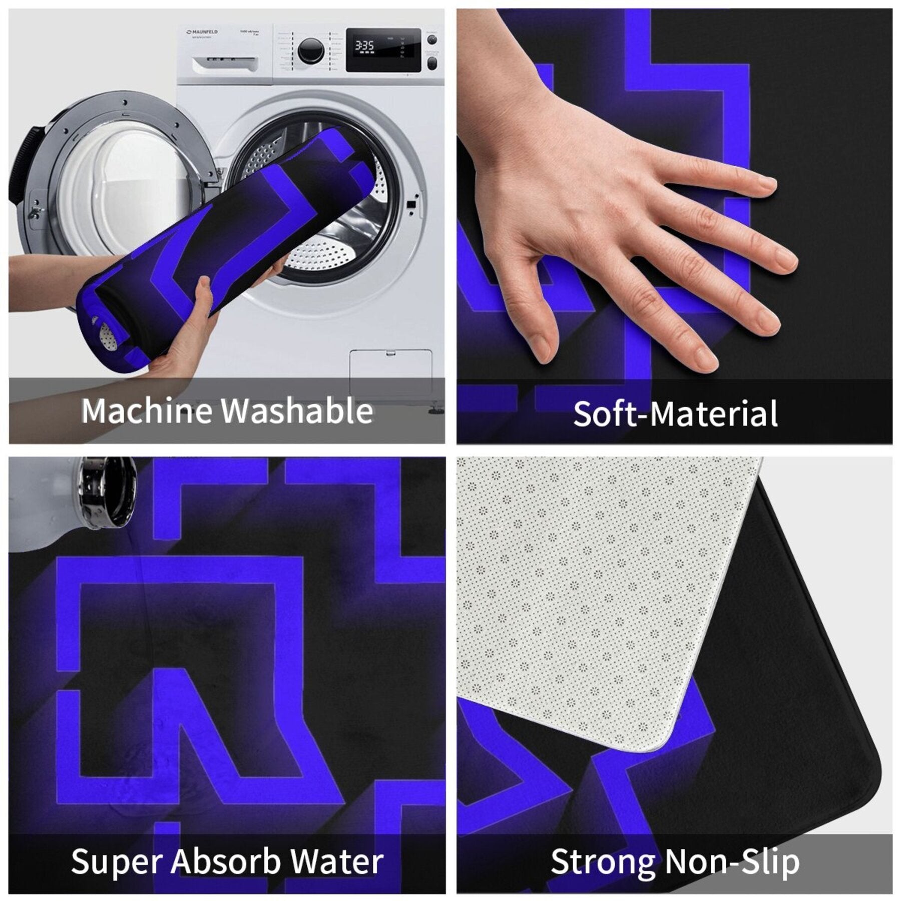 Yogʻilmaslik uchun mato koʻk va qora toʻgʻri burchakli, yashash xonasi, yotoqxona, ochiq havoda