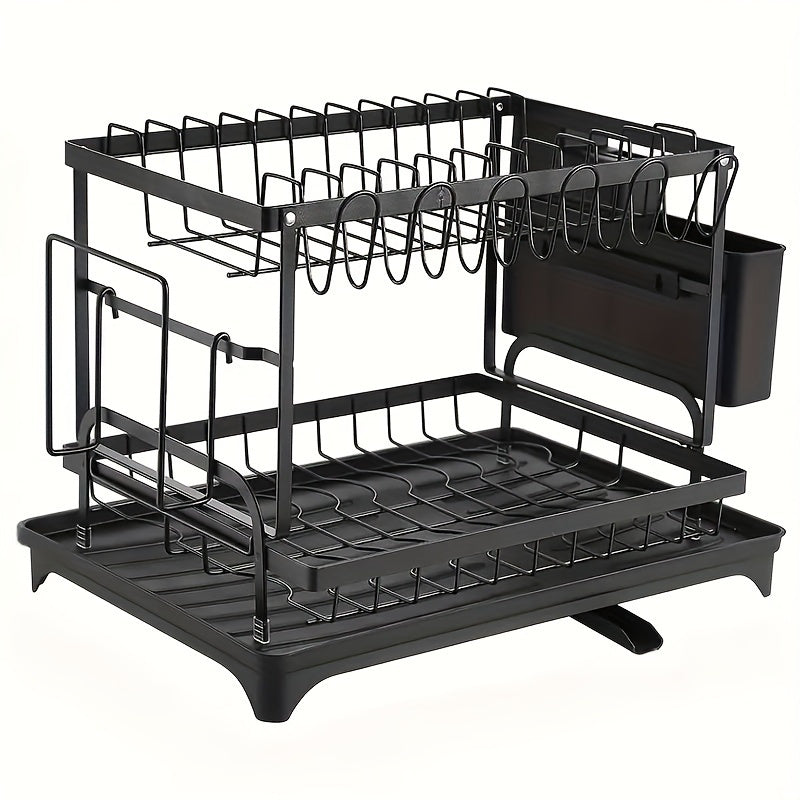 Multifunctional Carbon Steel Kitchen Organizer for Bowls Plates and Utensils with Drainage Board