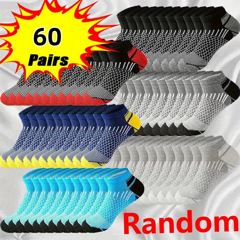 Men's Athletic Ankle Socks 60 Pairs Breathable Polyester Moisture-Wicking Non-Slip
