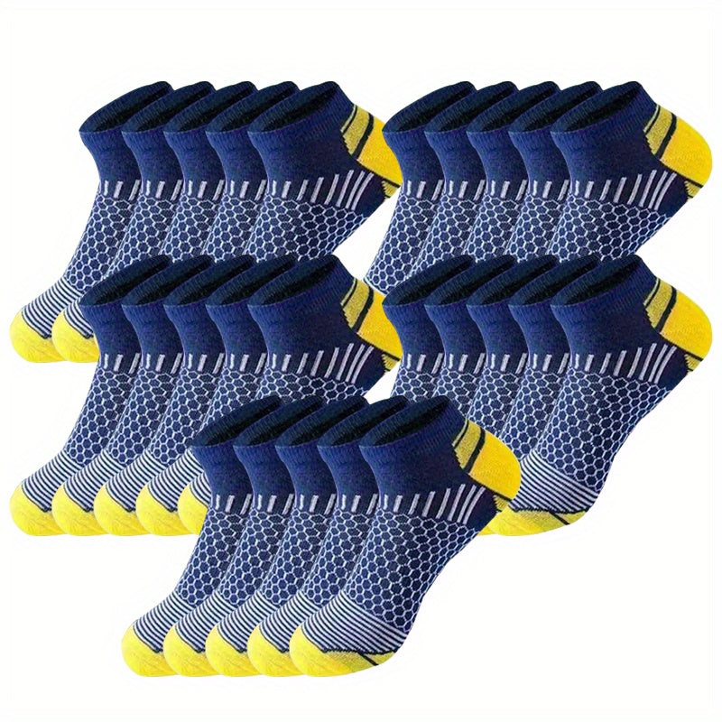 Men's Athletic Ankle Socks 60 Pairs Breathable Polyester Moisture-Wicking Non-Slip