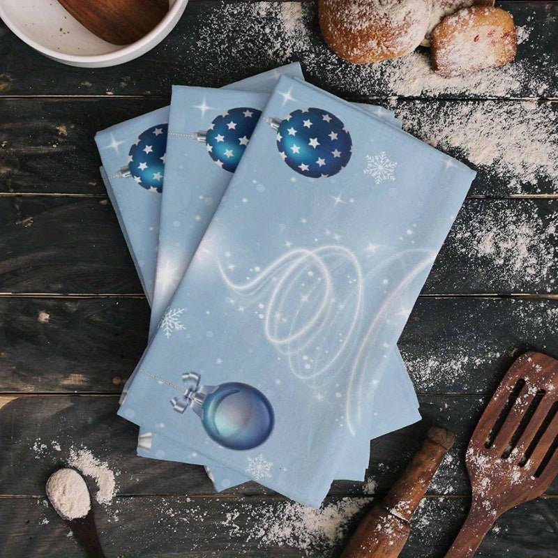 Christmas Kitchen Towels Set 18x66cm Light Blue Reusable Dishcloths