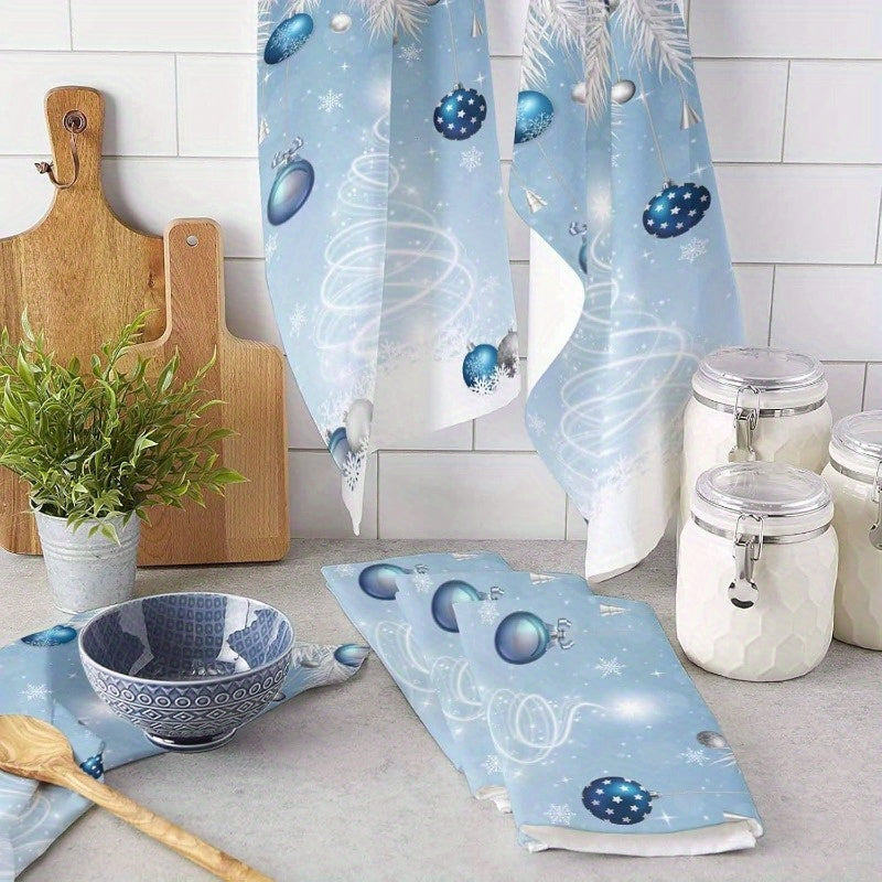 Christmas Kitchen Towels Set 18x66cm Light Blue Reusable Dishcloths