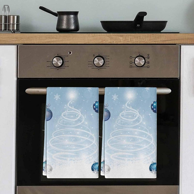 Christmas Kitchen Towels Set 18x66cm Light Blue Reusable Dishcloths