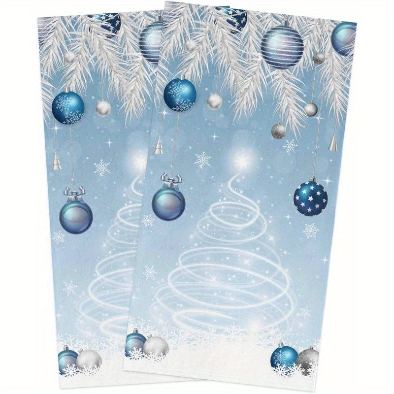 Christmas Kitchen Towels Set 18x66cm Light Blue Reusable Dishcloths
