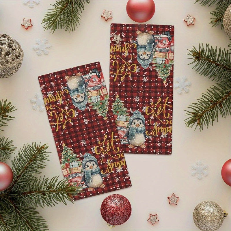 Festive Kitchen Towels Set 18x66cm Penguin Snowflake Dish Hand Drying