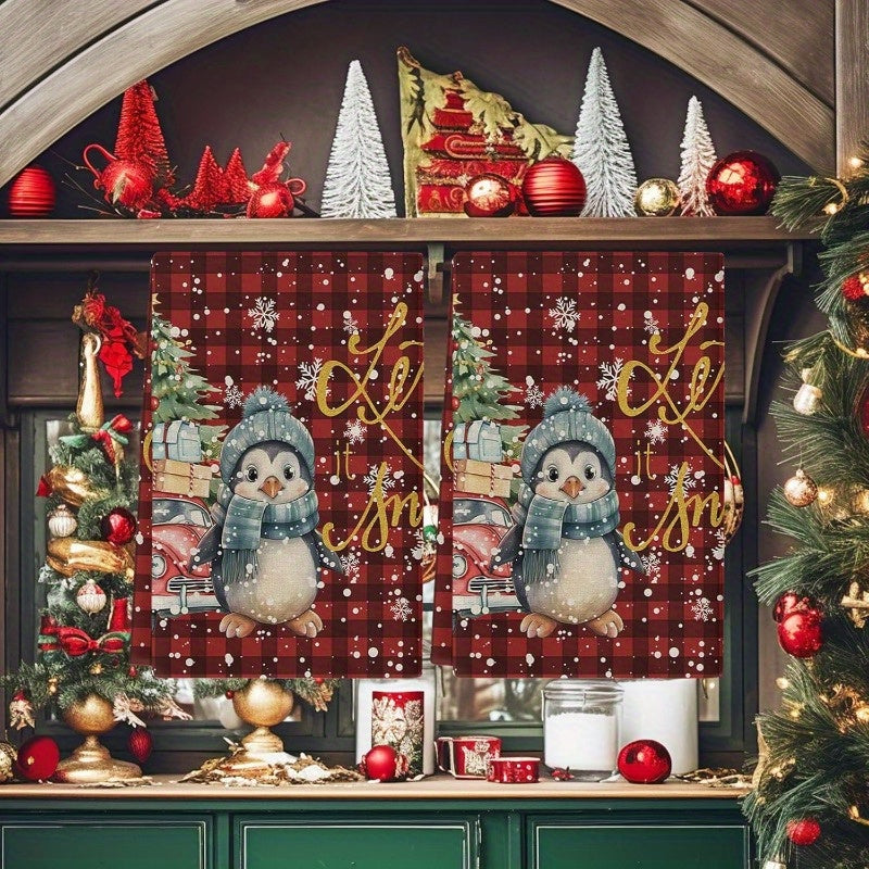 Festive Kitchen Towels Set 18x66cm Penguin Snowflake Dish Hand Drying