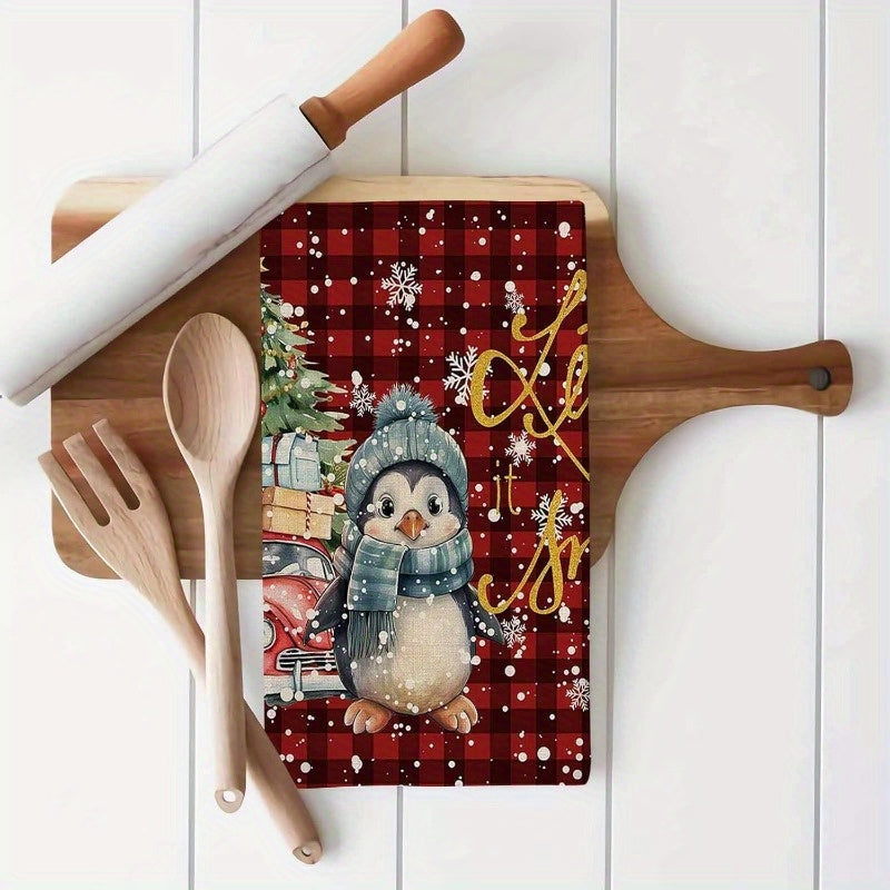 Festive Kitchen Towels Set 18x66cm Penguin Snowflake Dish Hand Drying