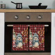 Festive Kitchen Towels Set 18x66cm Penguin Snowflake Dish Hand Drying
