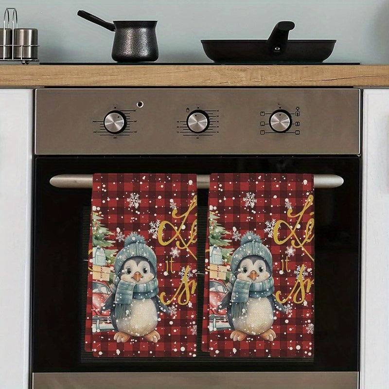 Festive Kitchen Towels Set 18x66cm Penguin Snowflake Dish Hand Drying
