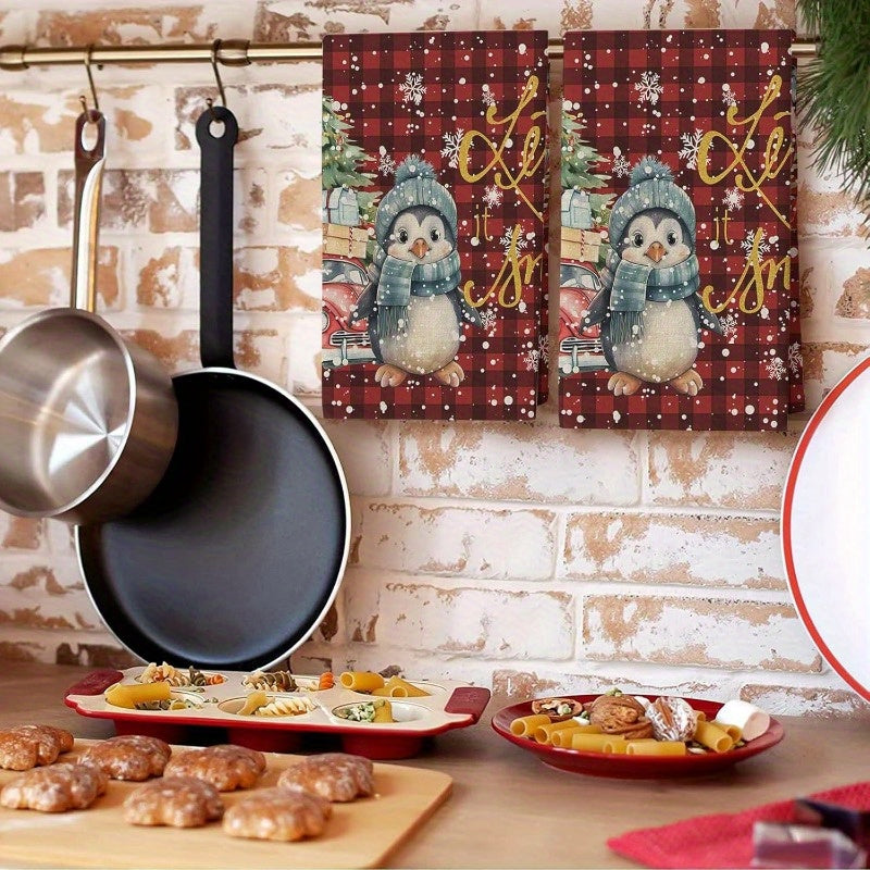 Festive Kitchen Towels Set 18x66cm Penguin Snowflake Dish Hand Drying