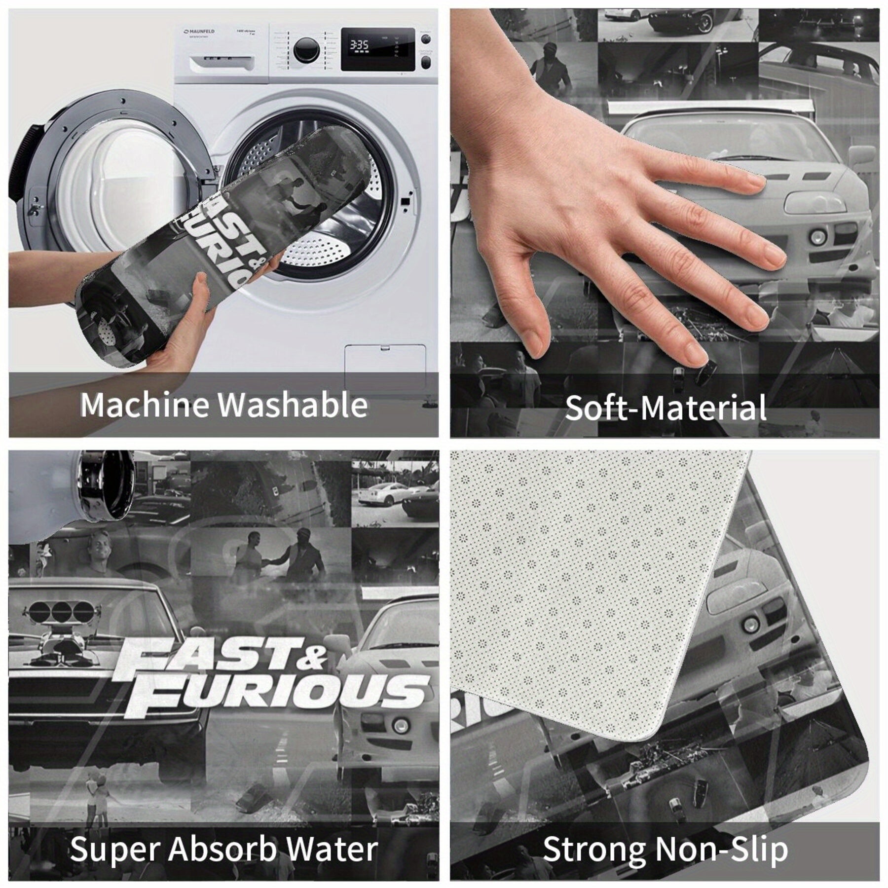 "Yuz bermaydigan Fast & Furious filmiga oid doormat, yashash xonasi, yo'l, uy uchun Rojdestvo bezaklari - Mashinada yuvish mumkin, yengil - 2.16m² dan katta yoki eng uzun tomoni 1.8M dan uzun joylar uchun mos"
