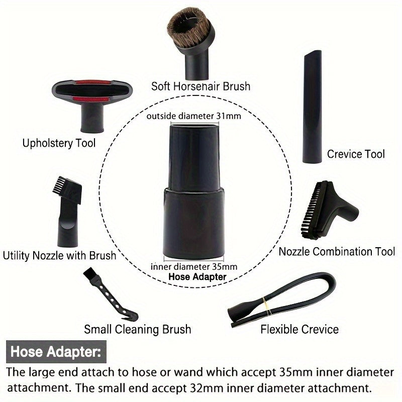 7-chiqishli vakuum qo'shimcha to'plami 32mm va 35mm shlanglar uchun, pol cho'tkasi, bo'shliq asbobi