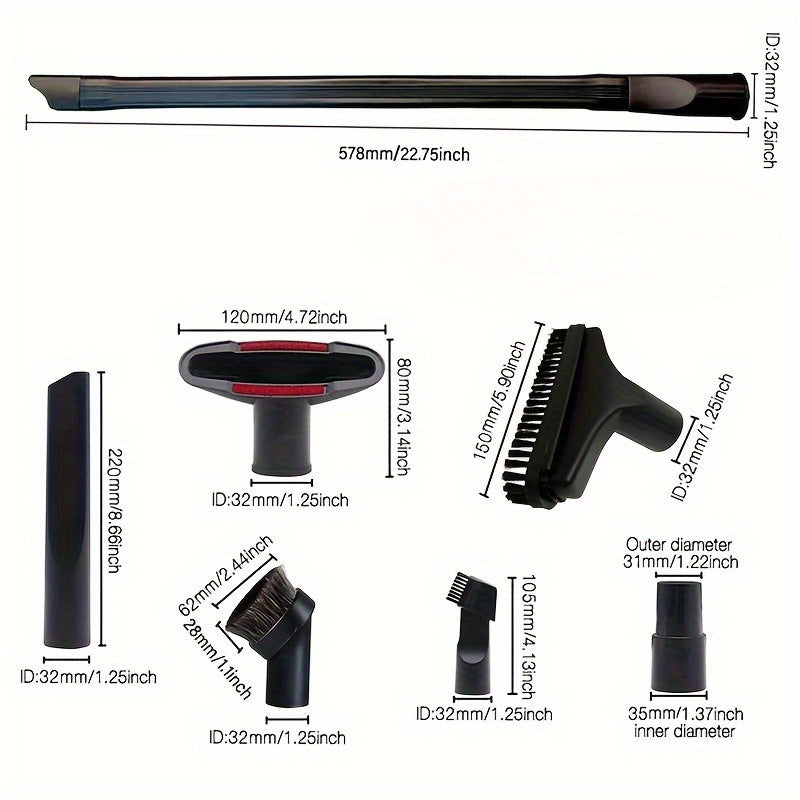 7-chiqishli vakuum qo'shimcha to'plami 32mm va 35mm shlanglar uchun, pol cho'tkasi, bo'shliq asbobi