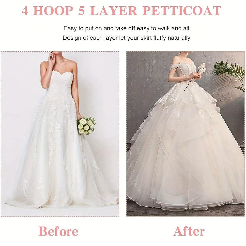 Women's Crinoline Petticoat with 4 Hoops and 5 Ruffle Layers for Wedding and Formal Wear