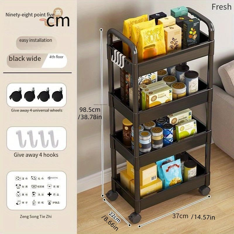 Multi-Layer Storage Floor Trolley for Kitchen and Bathroom Organization