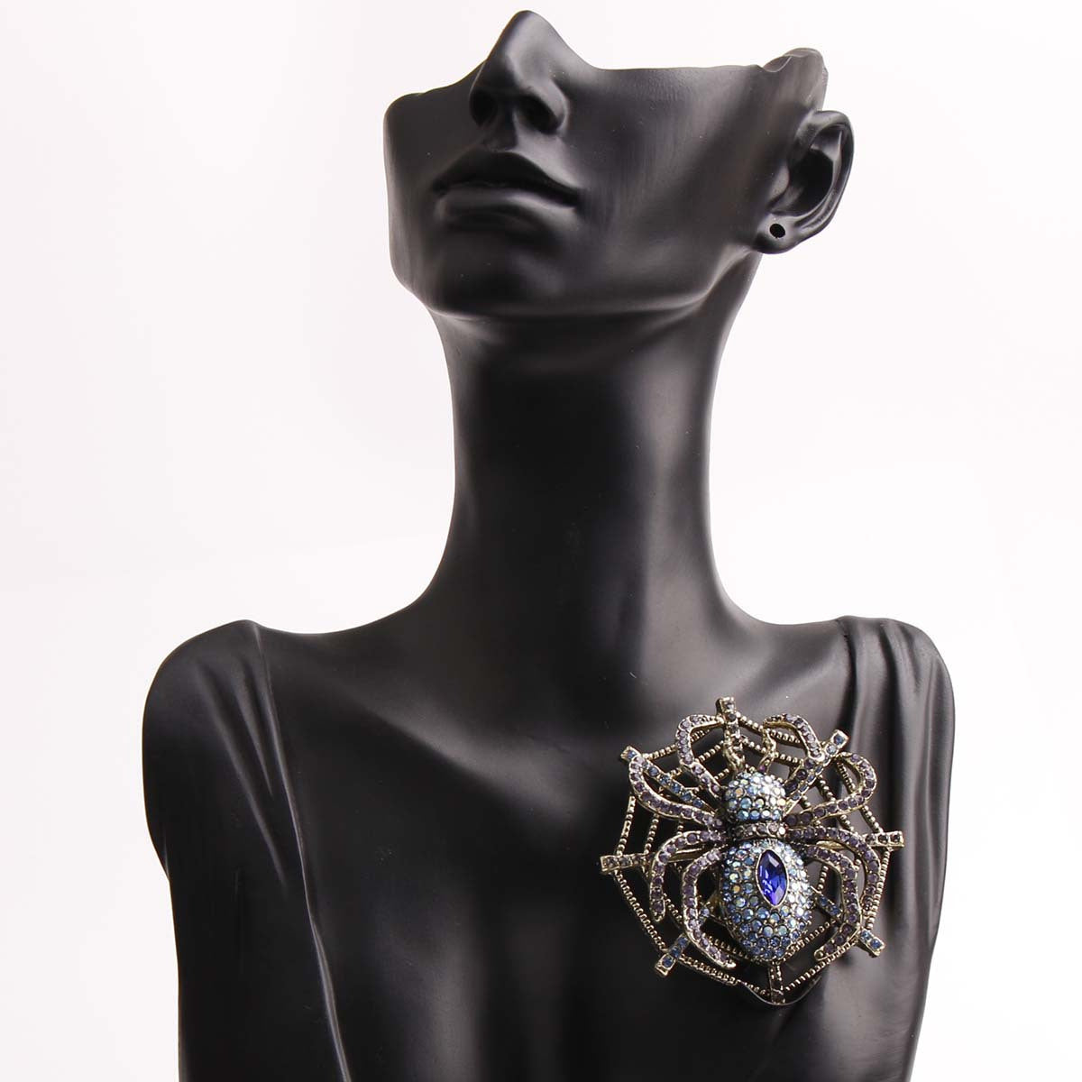 Vintage Metal Spider Brooch Rhinestone Insect Badge for Men and Women