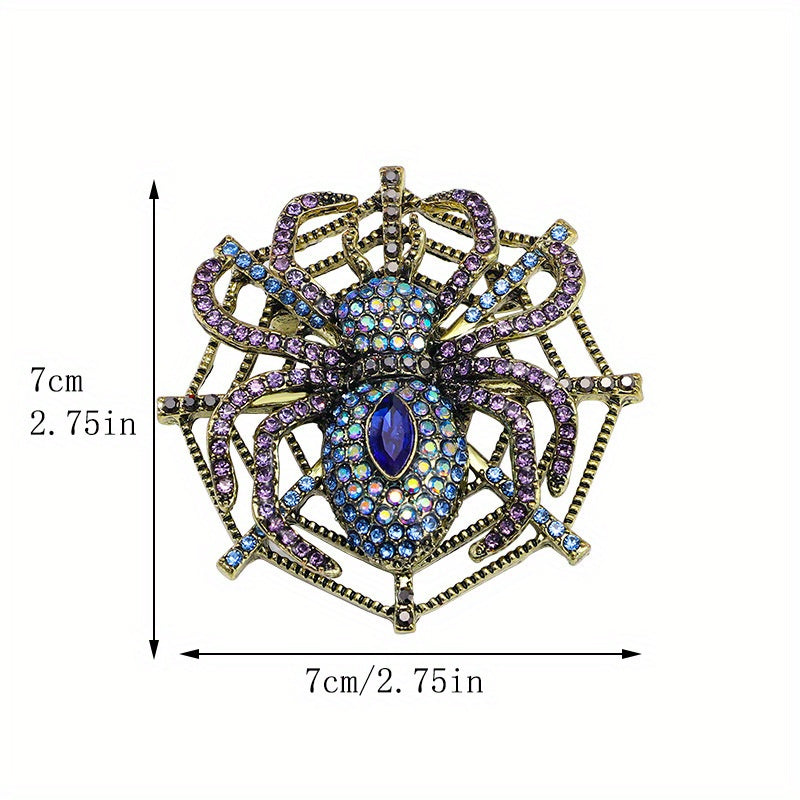 Vintage Metal Spider Brooch Rhinestone Insect Badge erkaklar va ayollar uchun
