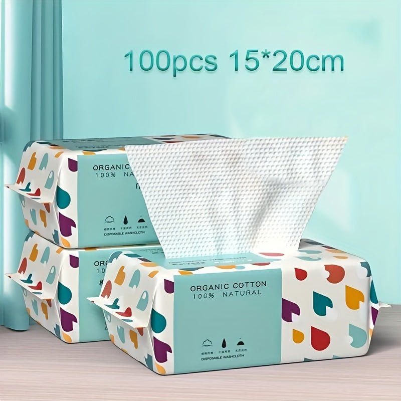 100-Pack Disposable Face Towels Ultra-Soft Cotton for Home and Salon Use with Colorful Heart Packaging