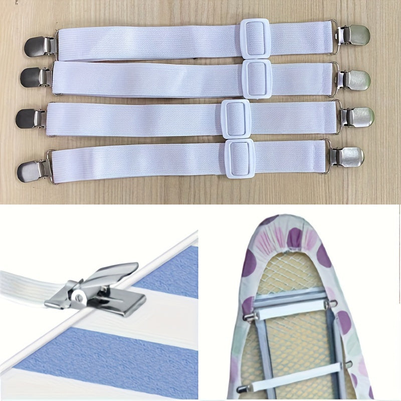 White Adjustable Bed Sheet Clips with Anti-Slip Buckles and Straps