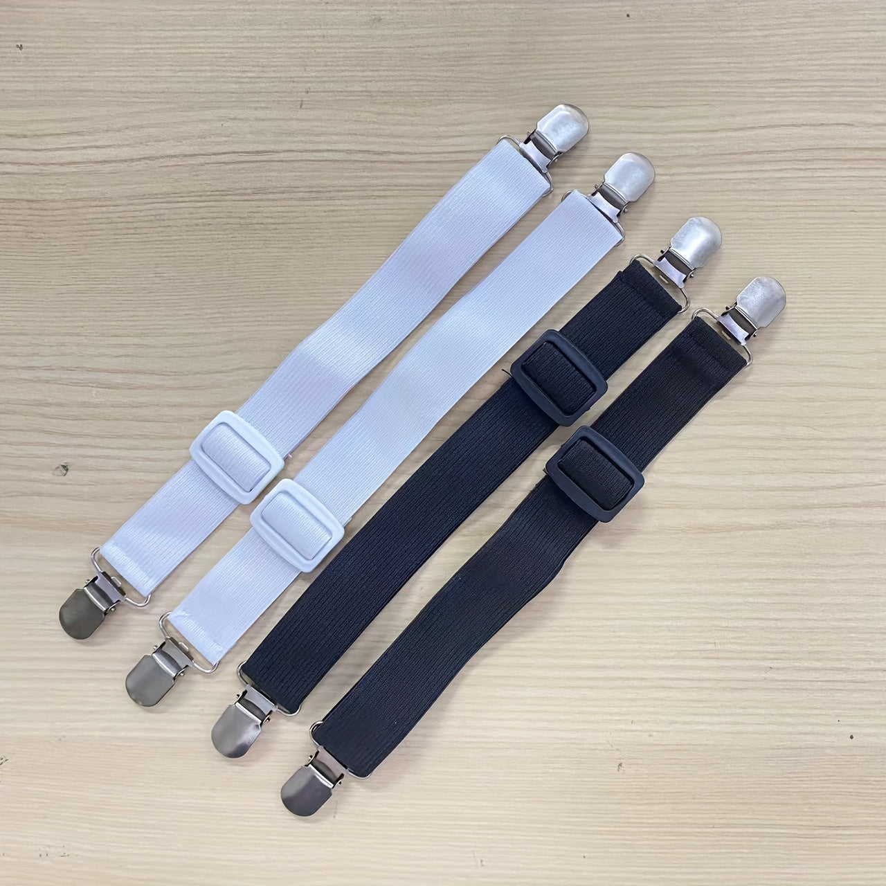 White Adjustable Bed Sheet Clips with Anti-Slip Buckles and Straps
